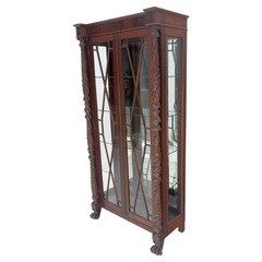 Fine Carved Mahogany Claw Feet Glass Shelved Bookcase Display Cabinet Stunning