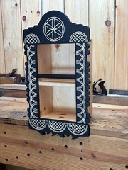 Engraved Wall Cupboard in Pine, made with hand tools and linseed paint.
