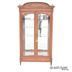 Antique French Louis XVI Style 94″ Curio China Display Cabinet Bookcase w Bronze
