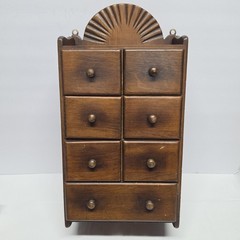 Vintage Wall Hanging Rustic Sunburst 7 Drawer Spice Cabinet Wooden Knobs Cottage
