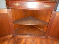 Victorian Walnut Corner Cupboard Beveled Glass Doors Gallery Top Ornate Brass