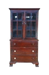 Mid Century Mahogany Stepback China Display Cabinet Hutch Bookcase 68″