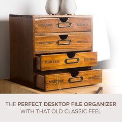 Stackable Apothecary Cabinet 4 Drawer Desk Organizer – Vintage Library Card C…