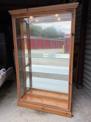 Vintage Lighted Solid Pine and Glass Mirrored Back Display Cabinet/Case