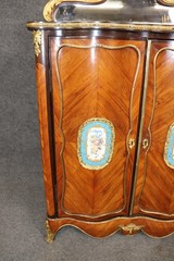 Antique 19th Century Louis XV Style Bronze Mounted Sevres Inset Cabinet Server
