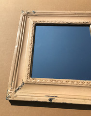 VTG Decorative Salvaged Tin Ceiling Shabby 23″SQ. Tan Metal Mirror Chic 1253-26B