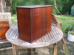 VINTAGE SOLID WOOD CABINET as shown front doors + opening top, good quality