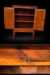 Antique Pie Safe Cabinet With Distinctive Design Stamped In Metal