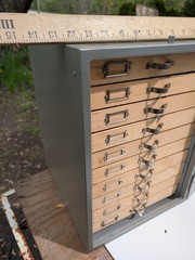 Antique Industrial Enclosed Slide File Cabinet Wooden Drawers Countertop