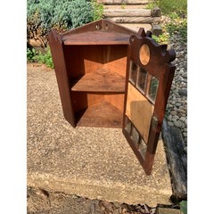 Antique Victorian Castlecore Gothic Wall Corner Cabinet w/ Mirror 18″ H x 16″ W