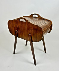 Beautiful Vintage Mid Century Modern Danish Tambour Roll Top Sewing Cabinet