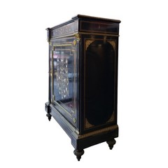 19th Century French Napoleon III Style Ebonized Cabinet Floral Inlay
