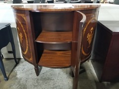 TROSBY Handmade English 48x19x37h Large Inlaid Demilune Cabinet Ex Vintage Cond