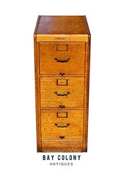 Antique Arts & Crafts Tiger Oak Three Drawer Office File Cabinet