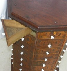 Antique Country Store Screw & Bolt Cabinet – original stenciling