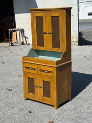 Antique paint decorated Folk Art cupboard cabinet grained Childs size 1900