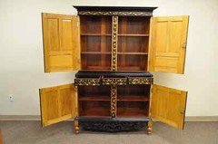 Ceylonese British Colonial Style Satinwood Ebony Mahogany Hutch Cupboard Cabinet