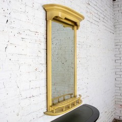 Vintage Neoclassic Revival Blonde Oak Demilune Cabinet or Console and Mirror