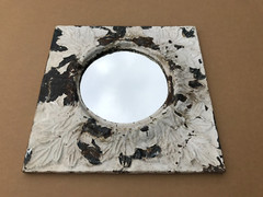 VTG Salvaged 23″ Sq. Shabby White Tin Ceiling Wrapped Wreath 12″ Mirror 1894-23B