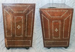 19th c. Italian Marquetry Table Cabinet, Bovine Bone Inlay Roman Figures W/Key