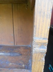 ANTIQUE PRIMITIVE GRAIN PAINTED OPEN TOP STEPBACK CUPBOARD