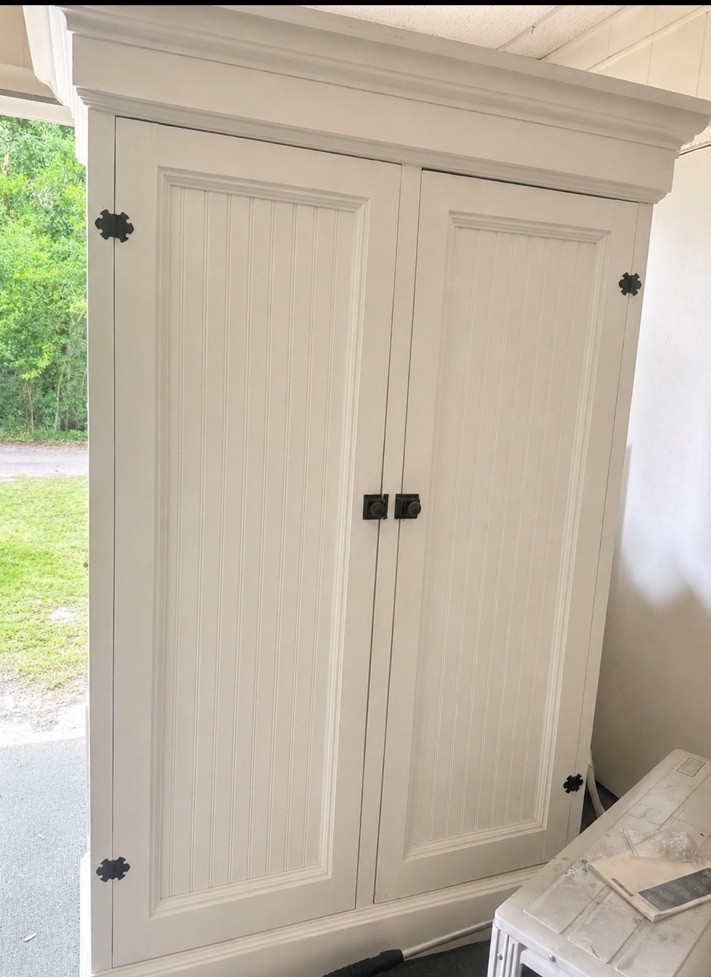 Huge Antique Painted Heart? Pine Bead Board Cupboard Armoire