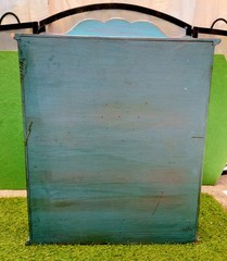 Vtg Farmhouse Teal Wall Curio Cabinet Glass Door Display Distressed Shabby Chic