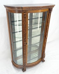 Fine Carved Tiger Oak Lion Feet & Head Curved Glass China Cabinet c1880s MINT!