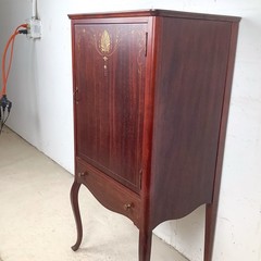 Edwardian Style Mahogany Music Cabinet Marquetry Inlay Cabriole Legs Bar Cabinet