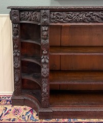 Antique French Renaissance Revival Style Carved Bookcase Bookshelf Oak c.1890s