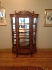Antique Carved Quarter Sawn Oak Curved Glass China Cabinet
