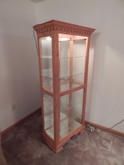 Vintage Curio Cabinet Wood & Glass; Lighted, Mirrored, Glass Shelves Eagle Ind.
