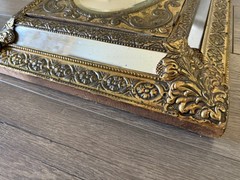 Antique Ornate Brushes Hammered Brass Mirrored Cabinet Shoe Shine Cabinet