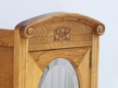 Art Deco Wooden Cabinet with Oval Mirror, Antique Carved Floral Apothecary