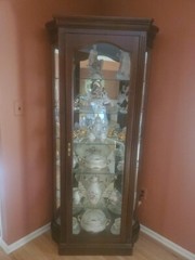 Antique Corner Cabinet Sliding Curved Bowed Glass China Curio Cabinet Rare