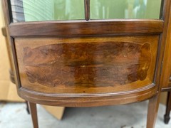 Exquisite Edwardian display cabinet with original bowed glass door and sides