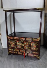 Vintage Asian Oriental Pagoda Style Display Cabinet with Shelf, Drawers