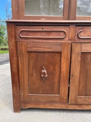 Antique Walnut 2pc Kitchen Hutch Cabinet Stepback Pantry Farmhouse Cupboard