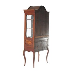 Antique Dutch Marquetry Mahogany Display Cabinet with Ormolu Mounts C1890