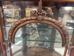 Antique Demilune French Louis XV Walnut Vitrine Display Cabinet
