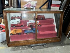 c1890 vintage oak glass floor country store case 60.5/36h/26” d – Glass Doors