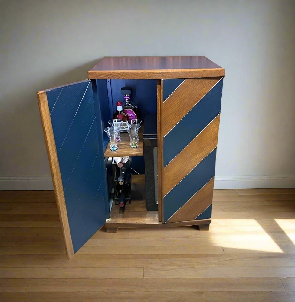 1960s Mid-Century Modern Wine & Liquor Bar Cabinet with Wine Fridge