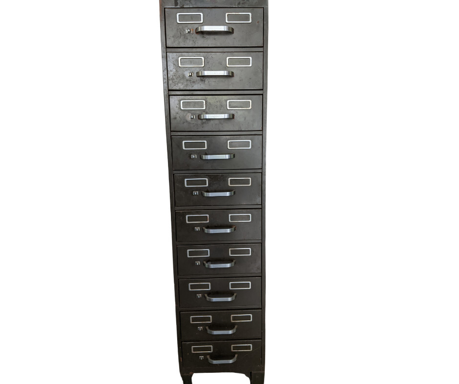 Yawman & Erbe metal file cabinet, used with 10 functional ball-bearing drawers