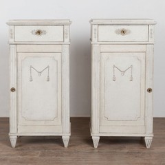 Pair 19th Century Swedish Gustavian White Painted Narrow Cabinets
