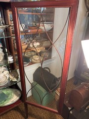 Antique Mahogany Flat Sides & Door ;Mirrored Back ;Glass Shelves China Cabinet