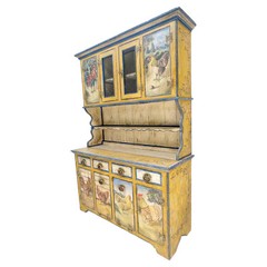 Rare Phenomenal Solid Teak Country Paint Decorated Painted Farm Style Cupboard