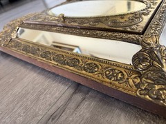 Antique Ornate Brushes Hammered Brass Mirrored Cabinet Shoe Shine Cabinet