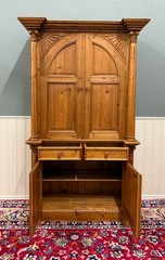 Vintage English Large Pine Cupboard Cabinet Corinthian Capitals Fluted Columns