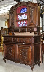 Antique Country French Hand Carved Solid Walnut Vassilier Buffet Cupboard C1870