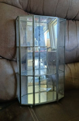 METAL GLASS DISPLAY CABINET TRINKET SHELF MIRRORED 3 SHELVES HANG OR STAND